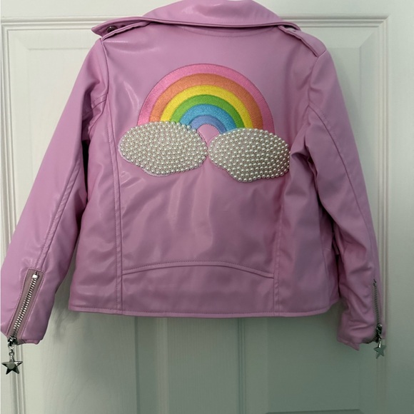 Lola + The Boys Other - Lola + The Boys Pink Jacket with Rainbow and Pearls